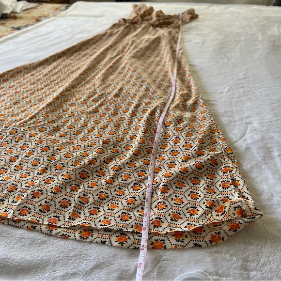 Vintage Daffy California Orange Floral Criss Cross Flutter Summer Midi Dress - Picture 9 of 9